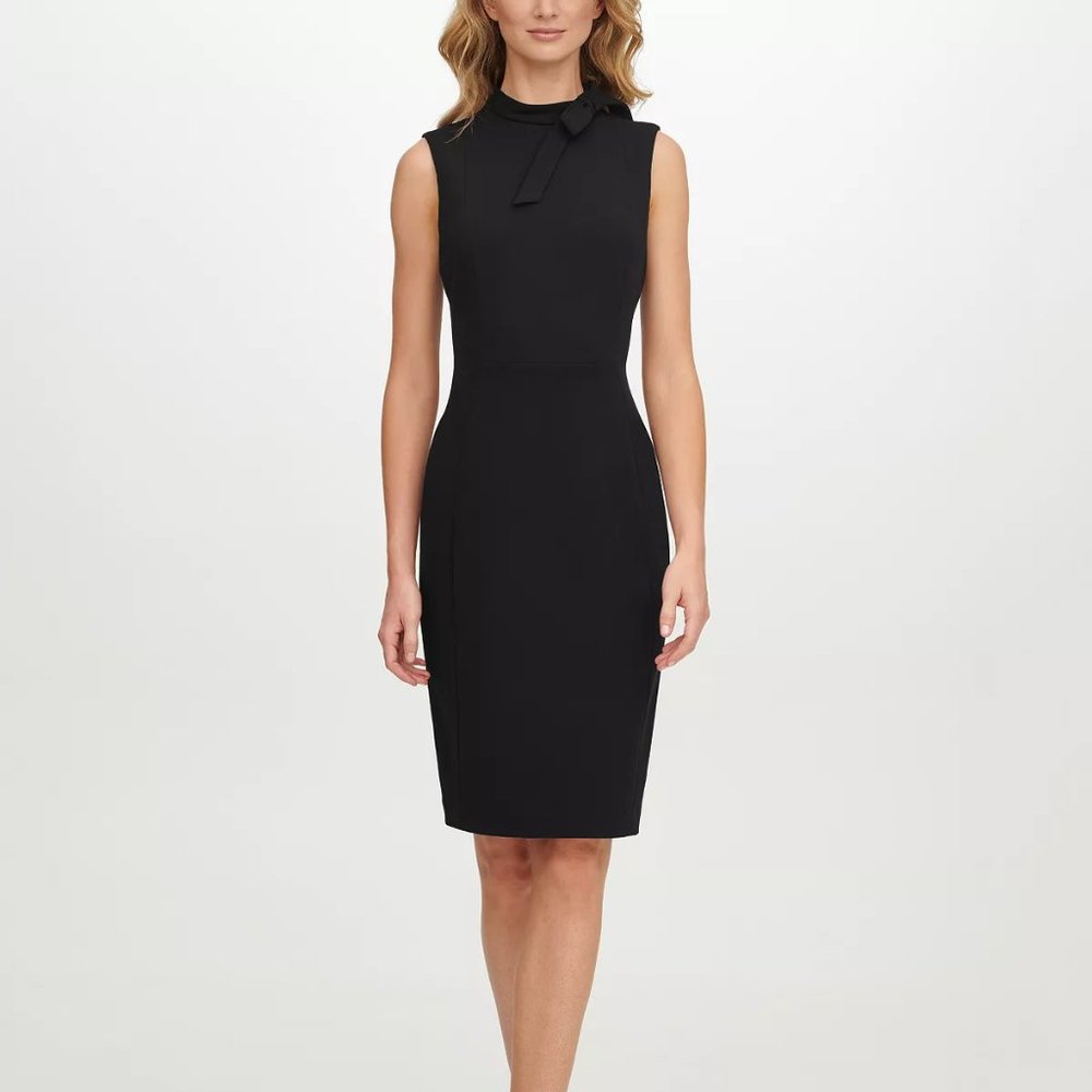 Calvin Klein  Bow-Neck Sheath Sleeveless Dress. Black. Size 8. NWT!